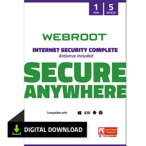 Webroot Internet Security Complete with Antivirus Protection for 5 Device, 1 Year Subscription